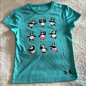 Girls Under Armour Aqua T-Shirt with Dancing Penguins